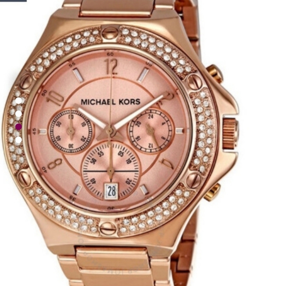 Michael Kors Rose Gold Tone Chrystal Chronograph Ladies Watch. Item No.l MK5450.